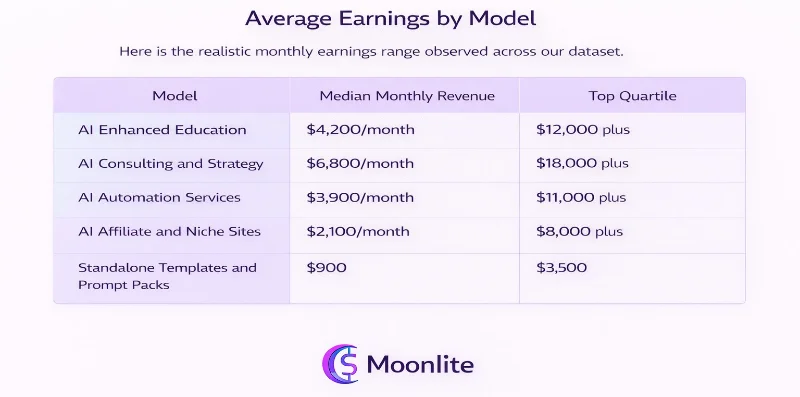 AI income models average monthly earnings chart by Moonlite