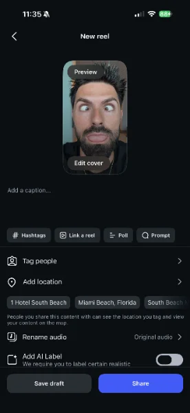 Instagram reel without ability to tag products