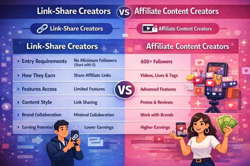 Link share creators vs affiliate creators