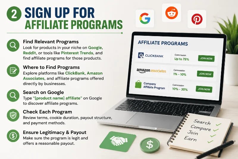 Signing up for affiliate programs