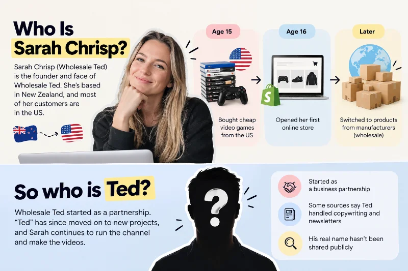 Who is Sarah Chrisp and who is Ted: Wholesale Ted origin story infographic Who is Sarah Chrisp and who is Ted: Wholesale Ted origin story infographic